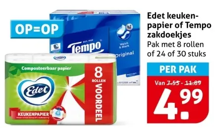Aanbieding: Edet keukenpapier of Tempo zakdoekjes
