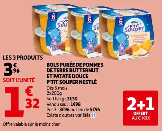 Promotie: Bols purée de pommes de terre butternut et patate douce