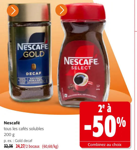 Offre: Nescafé tous les cafés solubles