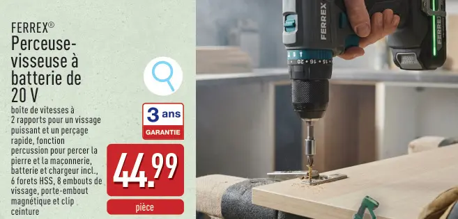 Offre: Perceuse-visseuse à batterie de 20 V