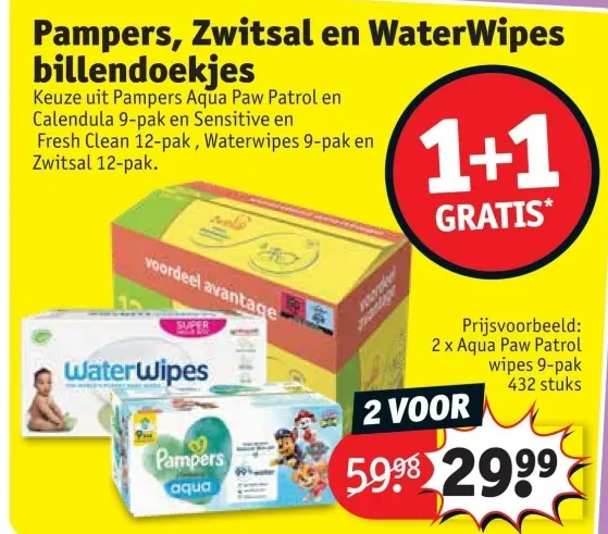 Aanbieding: Pampers, Zwitsal en WaterWipes billendoekjes