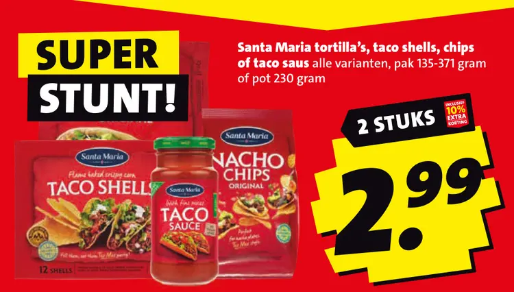 Aanbieding: Santa Maria tortilla's, taco shells, chips of taco saus