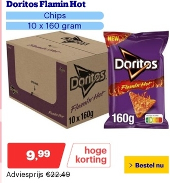 Aanbieding: Doritos Flamin Hot - Chips - 10 x 160 gram