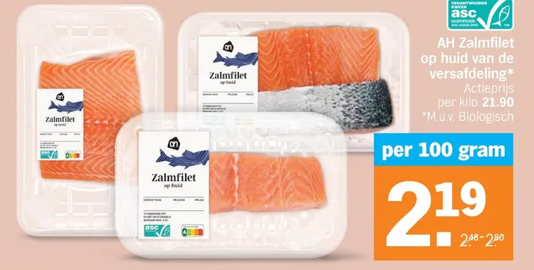 Aanbieding: AH Zalmfilet op huid van de versafdeling