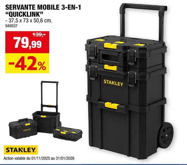 Offre: Stanley Quicklink 3-en-1 servante mobile 50,6x37,5x73 cm
