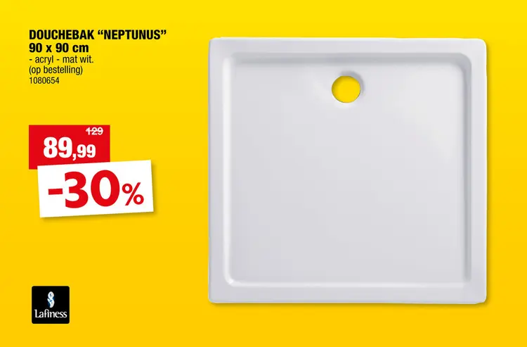 Promotie: Lafiness Neptunus douchebak 90x90x4 cm acryl mat wit