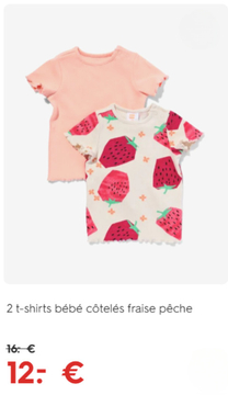 Offre: t-shirts bébé côtelés fraise pêche