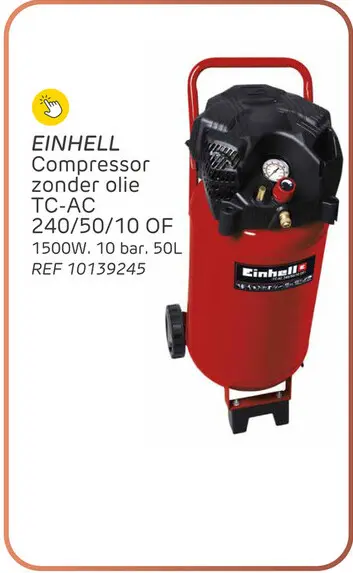 Aanbieding: Einhell compressor tc-ac 240/50/10 of - olievrij - 50l - 10 bar - 1500w