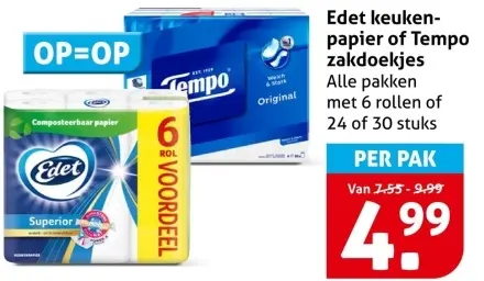 Aanbieding: Edet keukenpapier of Tempo zakdoekjes