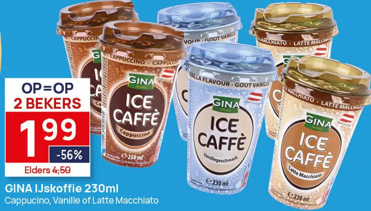 Aanbieding: GINA IJskoffie Cappucino, Vanille of Latte Macchiato