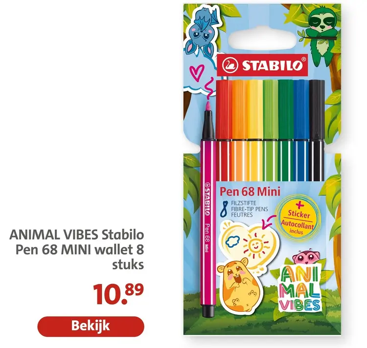 Aanbieding: Animal Vibes Stabilo Pen 68 MINI wallet 8 stuks