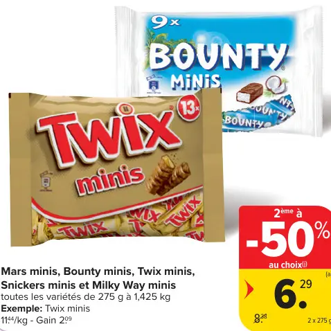 Offre: Mars minis, Bounty minis, Twix minis, Snickers minis et Milky Way minis