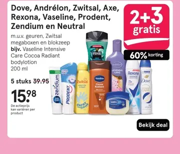 Aanbieding: Dove, Andrélon, Zwitsal, Axe, Rexona, Vaselin, Prodent, Zendium en Neutral