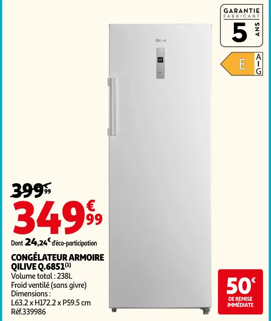Offre: Congélateur armoire QILIVE q.6851