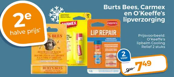 Aanbieding: Burts Bees, Carmex en O'Keeffe's lipverzorging