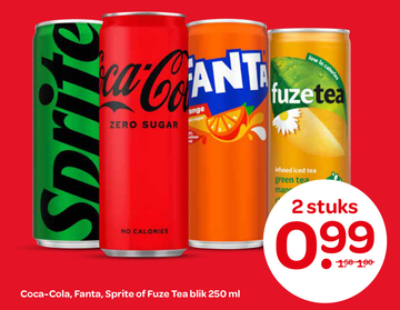 Aanbieding: Coca-Cola, Fanta, Sprite of Fuze Tea blik