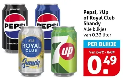 Aanbieding: Pepsi, 7Up of Royal Club Shandy
