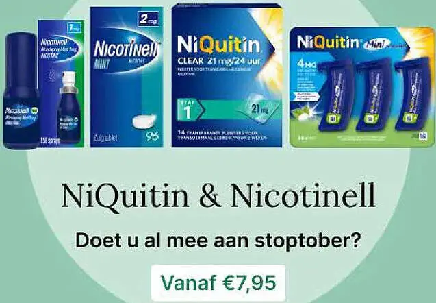 Aanbieding: Nicotinepleisters, zuigtabletten en mondspray