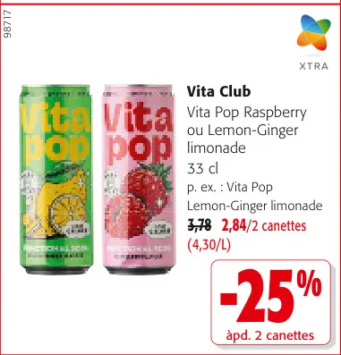 Offre: Vita Pop Raspberry ou Lemon-Ginger limonade