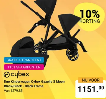 Aanbieding: Duo Kinderwagen Cybex Gazelle S Moon Black/Black - Black Frame