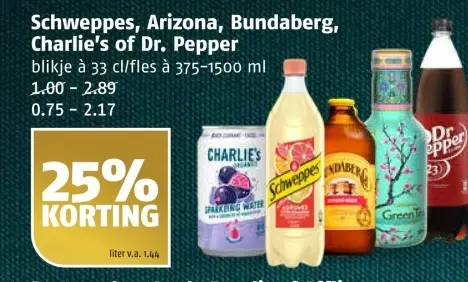 Aanbieding: Schweppes, Arizona, Bundaberg, Charlie's of D