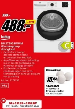 Promotie: BM3T3924WMM Warmtepomp droogkast