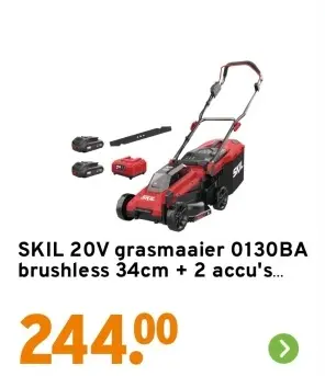 Aanbieding: 20V grasmaaier 0130BA brushless 34cm + 2 accu's