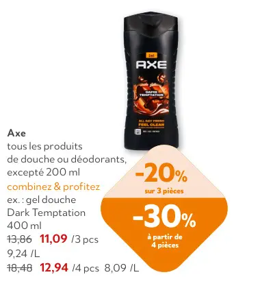 Offre: Axe tous les produits de douche ou déodorants, excepté 200 ml