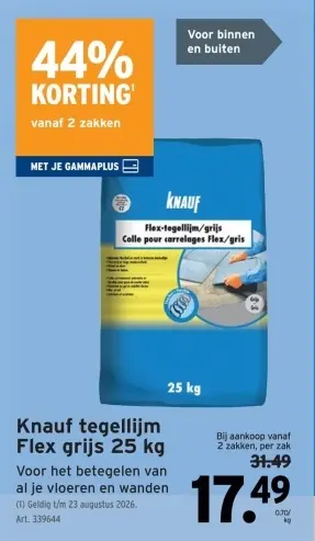 Promotie: Knauf tegellijm Flex grijs