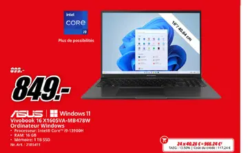 Offre: Vivobook 16 X1605VA-MB478W Ordinateur Windows