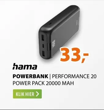 Aanbieding: Hama Performance 20 Power Pack 20000 mAh 3 Outputs:USB-C 2x USB-A Antraciet