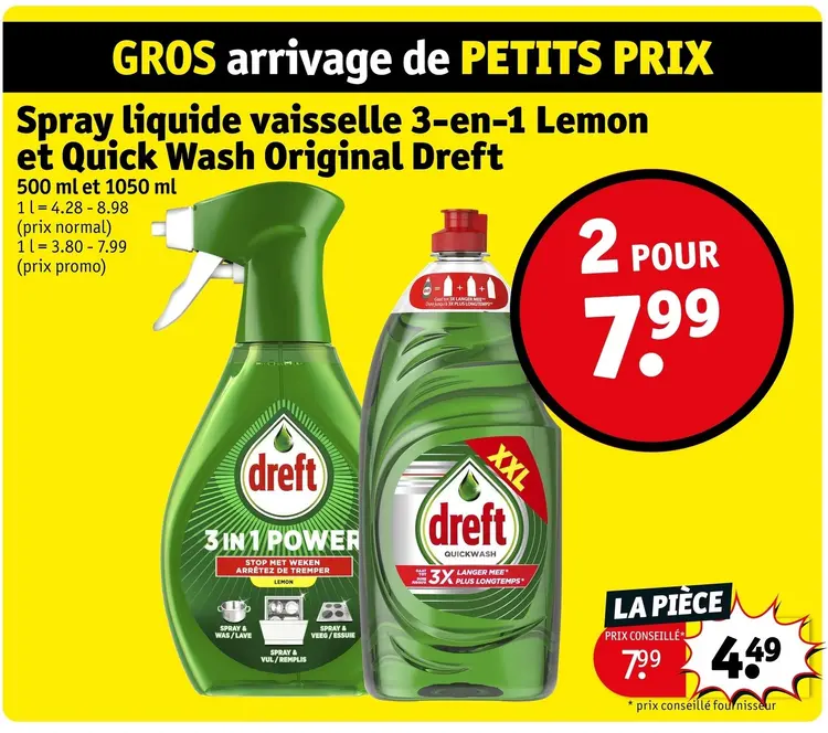 Offre: Spray liquide vaisselle 3-en-1 Lemon et Quick Wash Original