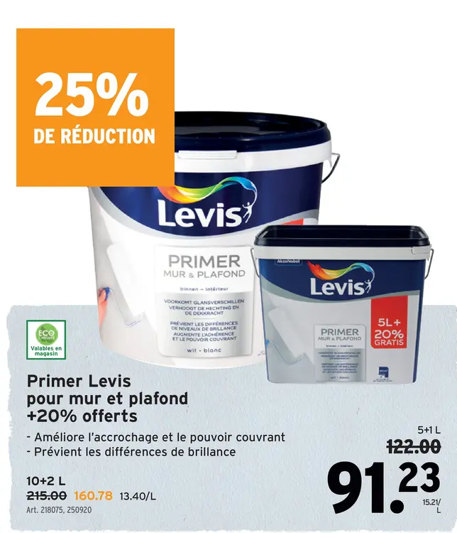 Offre: Primer Levis pour mur et plafond
