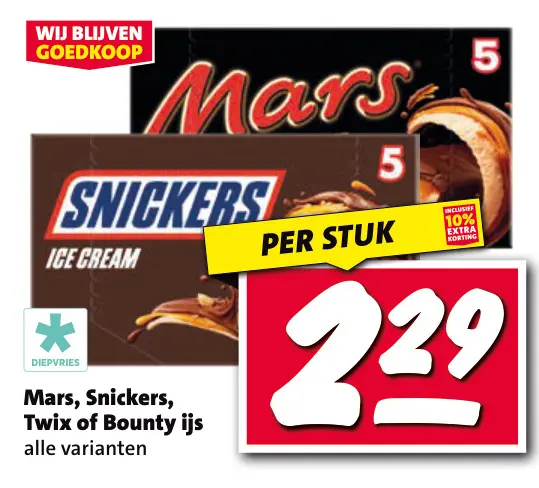 Aanbieding: Mars, Snickers, Twix of Bounty ijs