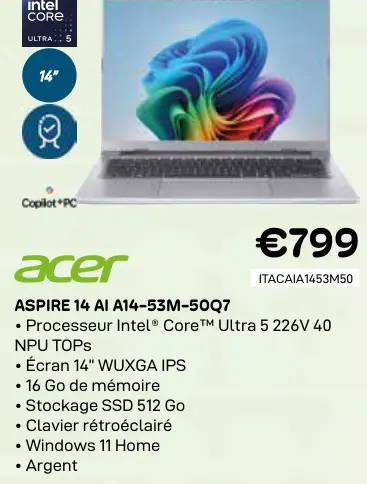 Offre: Aspire 14 ai a14-53m-50q7