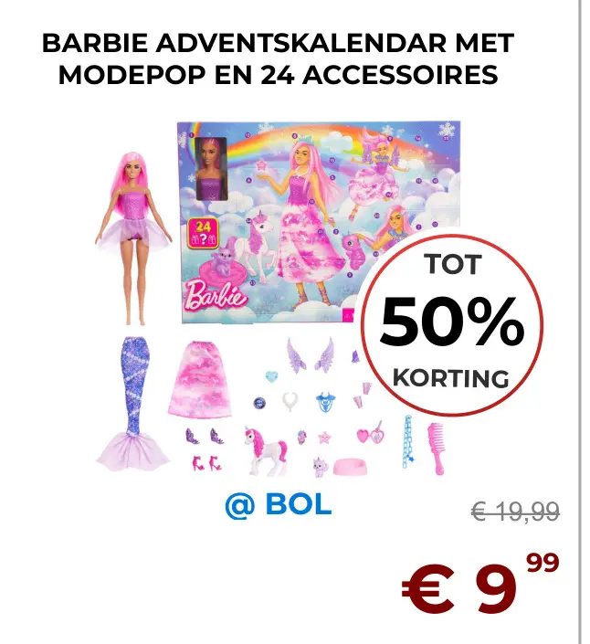 Aanbieding: Barbie adventskalendar met modepoppen 