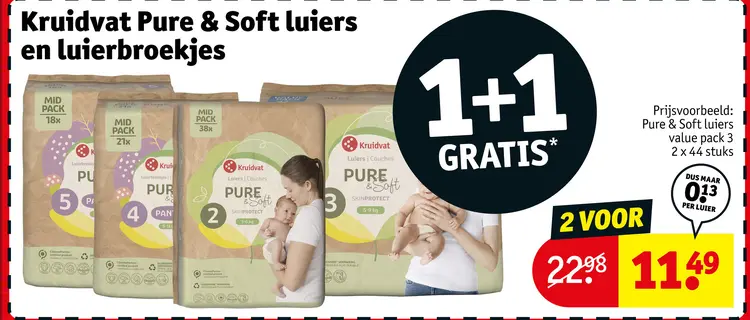Aanbieding: Kruidvat Pure & Soft luiers en luierbroekjes