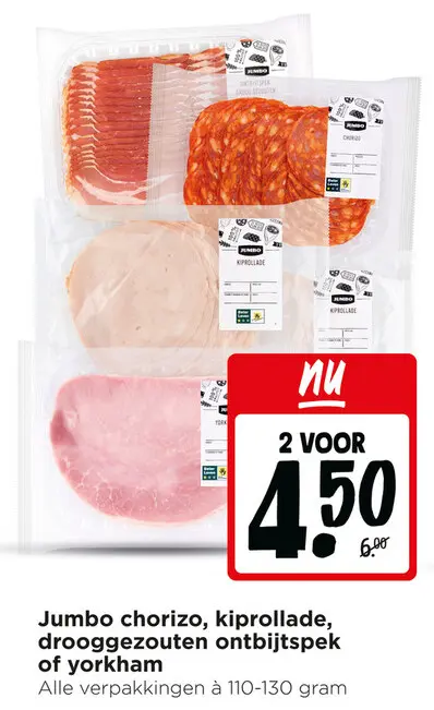 Aanbieding: Chorizo, kiprollade, drooggezouten ontbijtspek of yorkham