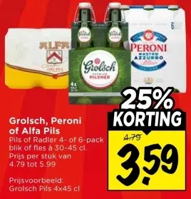 Aanbieding: Grolsch, Peroni of Alfa Pils