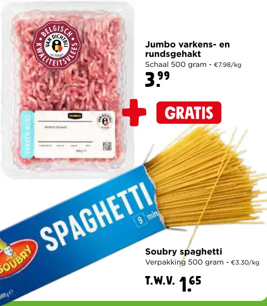 Promotie: Varkens- en rundsgehakt + gratis Soubry spaghetti
