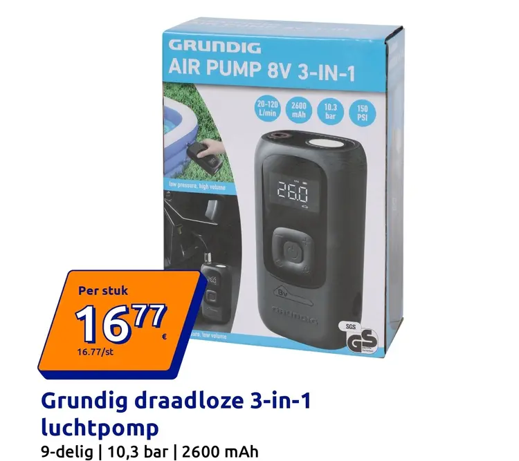 Aanbieding: draadloze 3-in-1 luchtpomp