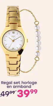 Aanbieding: Regal damesset Horloge en armband goudkleurig