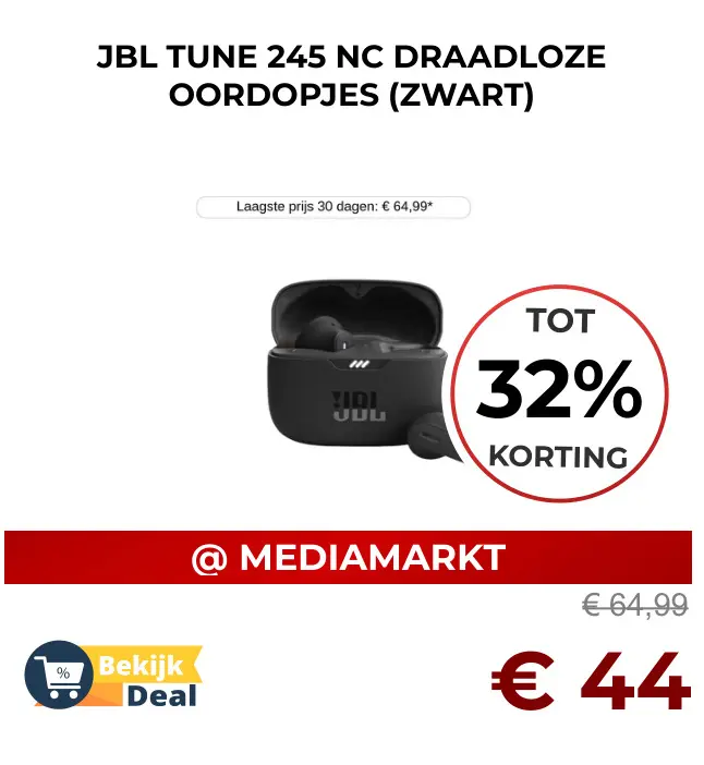 Aanbieding: Tune 245 NC draadloze oordopjes (zwart)
