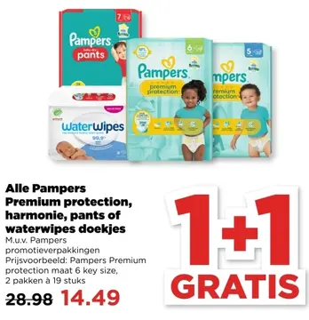 Aanbieding: Alle Pampers Premium protection, harmonie, pants of waterwipes doekjes