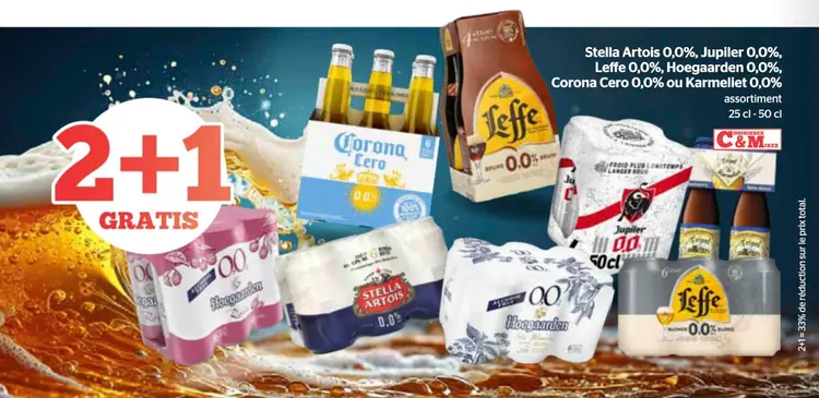 Offre: Stella Artois 0,0%, Jupiler 0,0%, Leffe 0,0%,