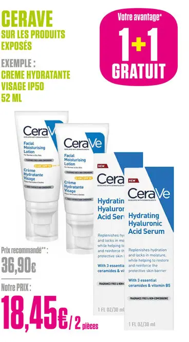 Offre: CeraVe Crème Hydratante Visage IP50 52ml - CeraVe