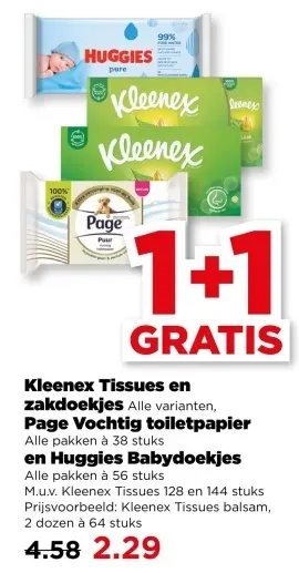 Aanbieding: Kleenex Tissues en zakdoekjes, Page Vochtig toiletpapier en Huggies babydoekjes