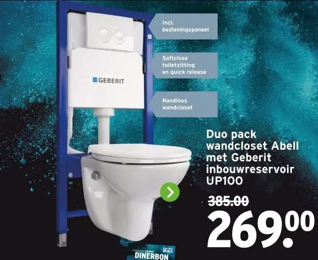 Aanbieding: Duo pack wandcloset Abell met Geberit inbouwr