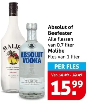 Aanbieding: Absolut of Beefeater, Malibu