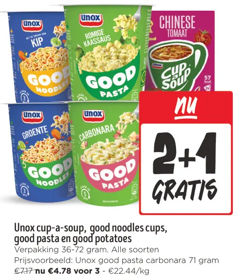 Aanbieding: Cup-a-soup, good noodles cups, good pasta en good potatoes